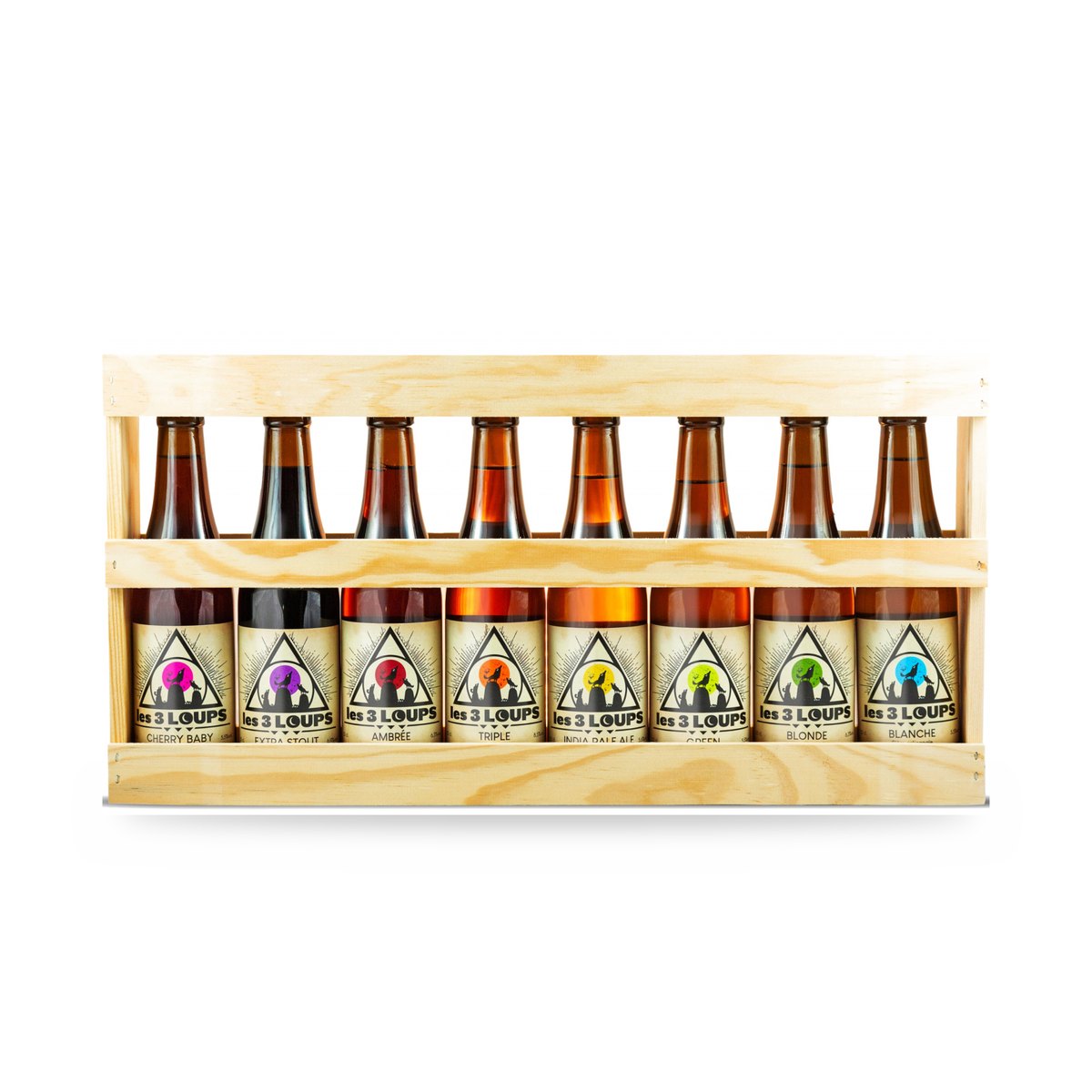 Coffret en bois de 8 bières artisanales Les 3 Loups 33 cl