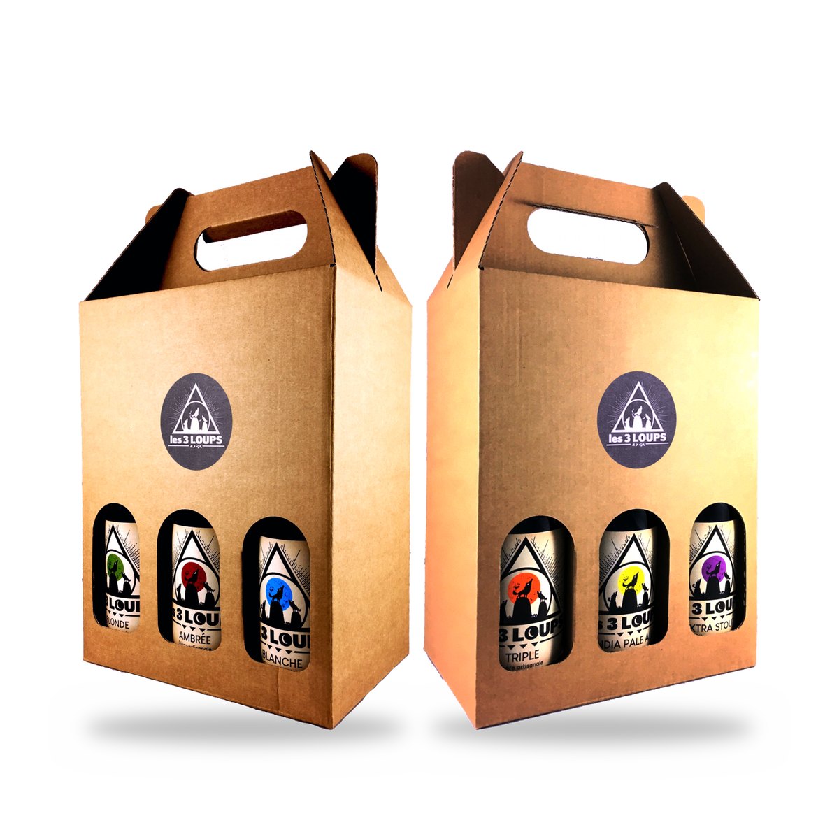 Valisette découverte 6 bières artisanales Les 3 Loups : Blonde, Ambrée, Blanche, Triple, IPA et Extra Stout